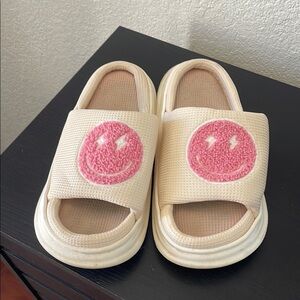 Cream and Pink Slide Sandals